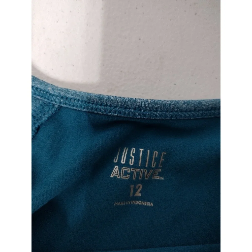 Justice Active Girls Teal Colorblock Long Sleeve Athletic Top Thumbholes Size 12